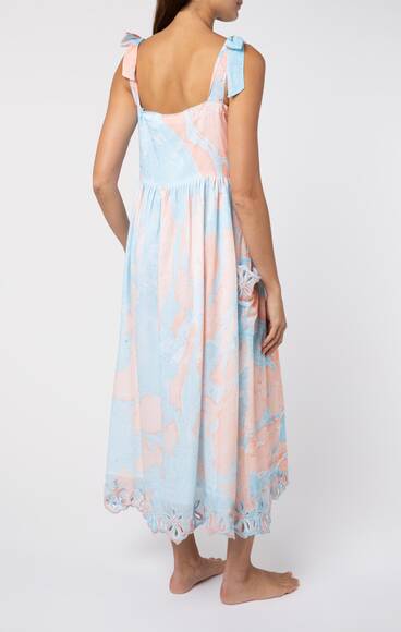 Marmor Print Kleid mit Loch-Stickerei, blau/pfirsich