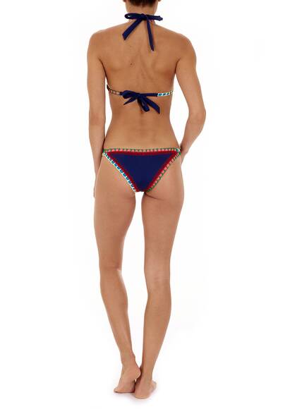 Tasmin swimsuit with cut-out and multicolored crochet trimmings in navy