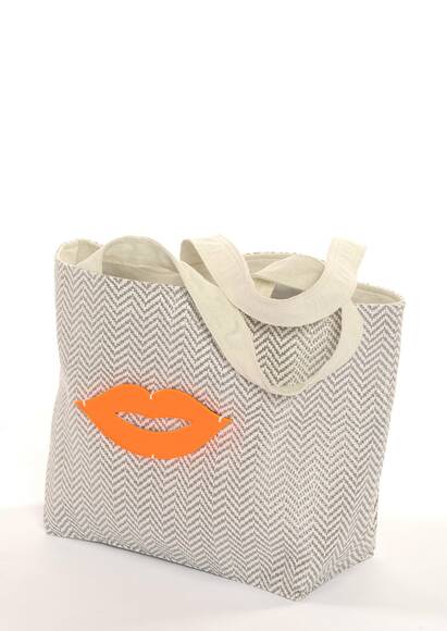 Schultertasche Ioli aus Bast-Raffia-Imitat,  grau/beige