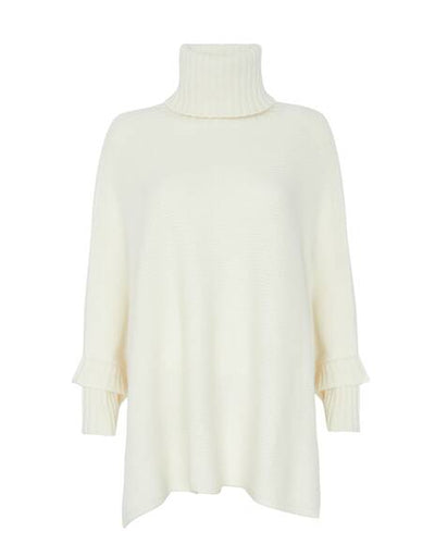 Ciara cashmere poncho with oversized turtleneck, blanc