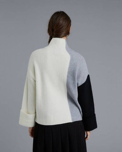 Jensa Colorblock Trichterhals Pullover aus Kaschmir, grau/weiss/schwarz