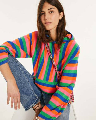 Women's Bajito Cashmere Poncho - Multicolored Striped