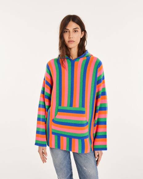 Women's Bajito Cashmere Poncho - Multicolored Striped