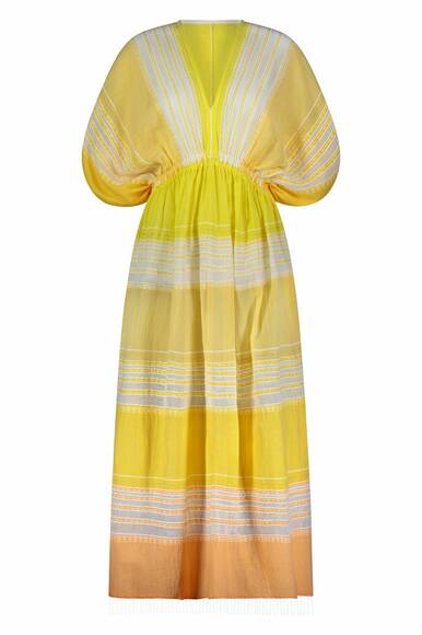 Kleid Eshan Plunge Neck, gelb/weiss