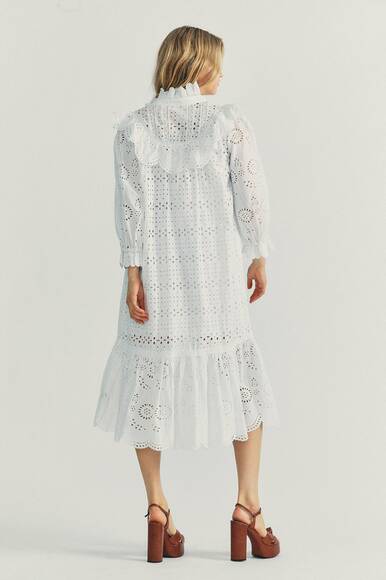 Elspeth Midi Kleid mit Spitzendetails - Antik Weiss