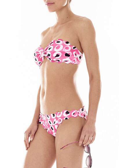 Antibes Bandeau Bikini mit Wellenkante, Pink Print