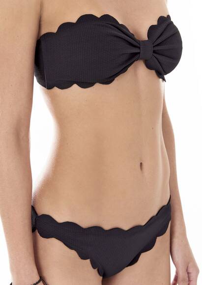 Antibes Bandeau Bikini mit Wellenkante, schwarz