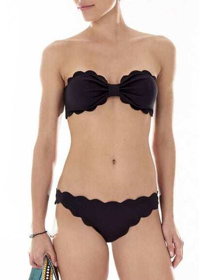 Antibes Bandeau Bikini mit Wellenkante, schwarz