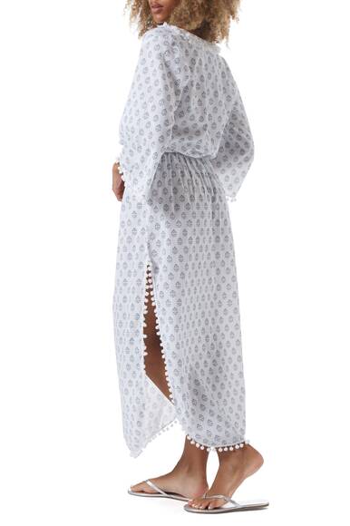 Langes Kaftan Kleid Kari Aztec, weiß gemustert