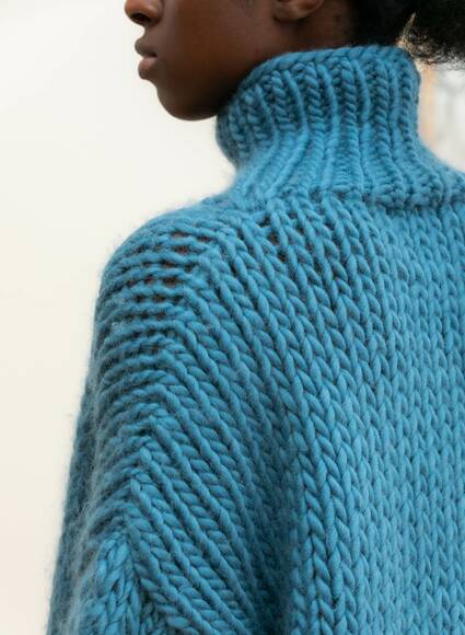 Chunky lace knit jumper, blue