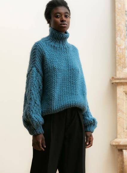 Chunky Lace Strickpullover, blau