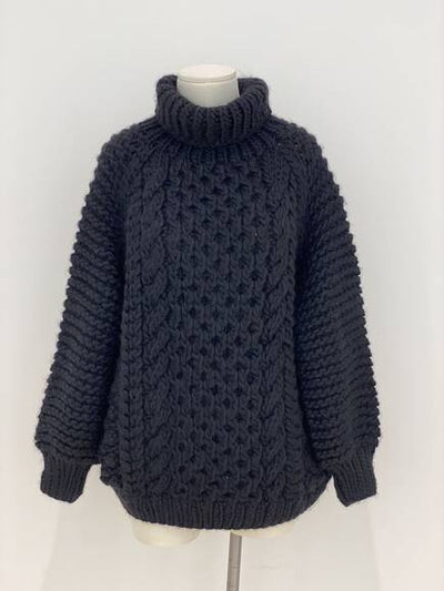 Chunky lace knit sweater, black