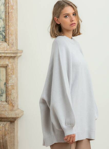 Cashmere wool maxi sweater, light grey/cream