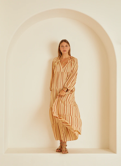 Rose Dress - Thin Stripes Beige/Brown