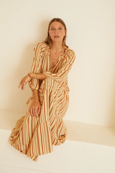 Rose Dress - Thin Stripes Beige/Brown