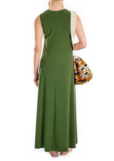 Sleeveless long swing dress, olive/green